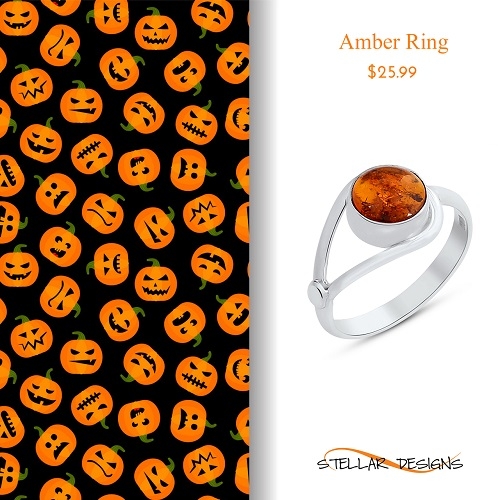 Sterling Silver Amber Ring - Stellar Designs